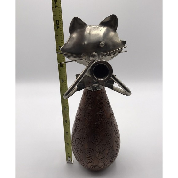 Pier 1 Carved Wood & Metal Cat Figurine Playing Trumpet Horn 10" - Picture 16 of 16